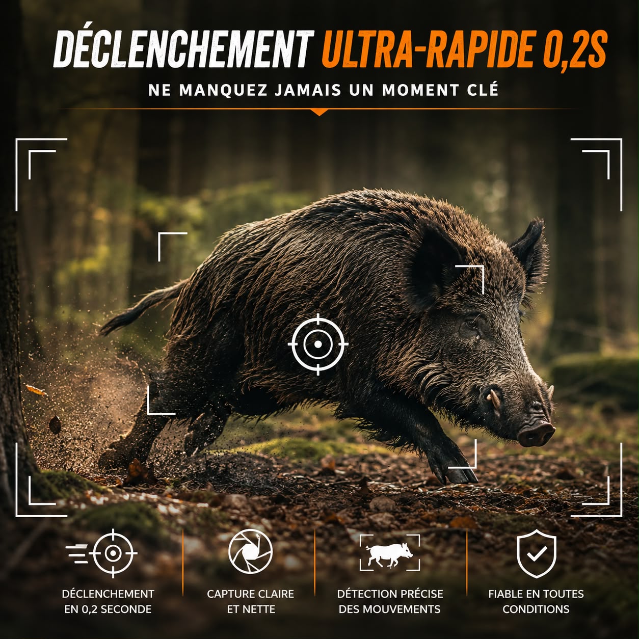 RoG TWIN — Déclenchement ultra-rapide 0,2 seconde capture sanglier en course